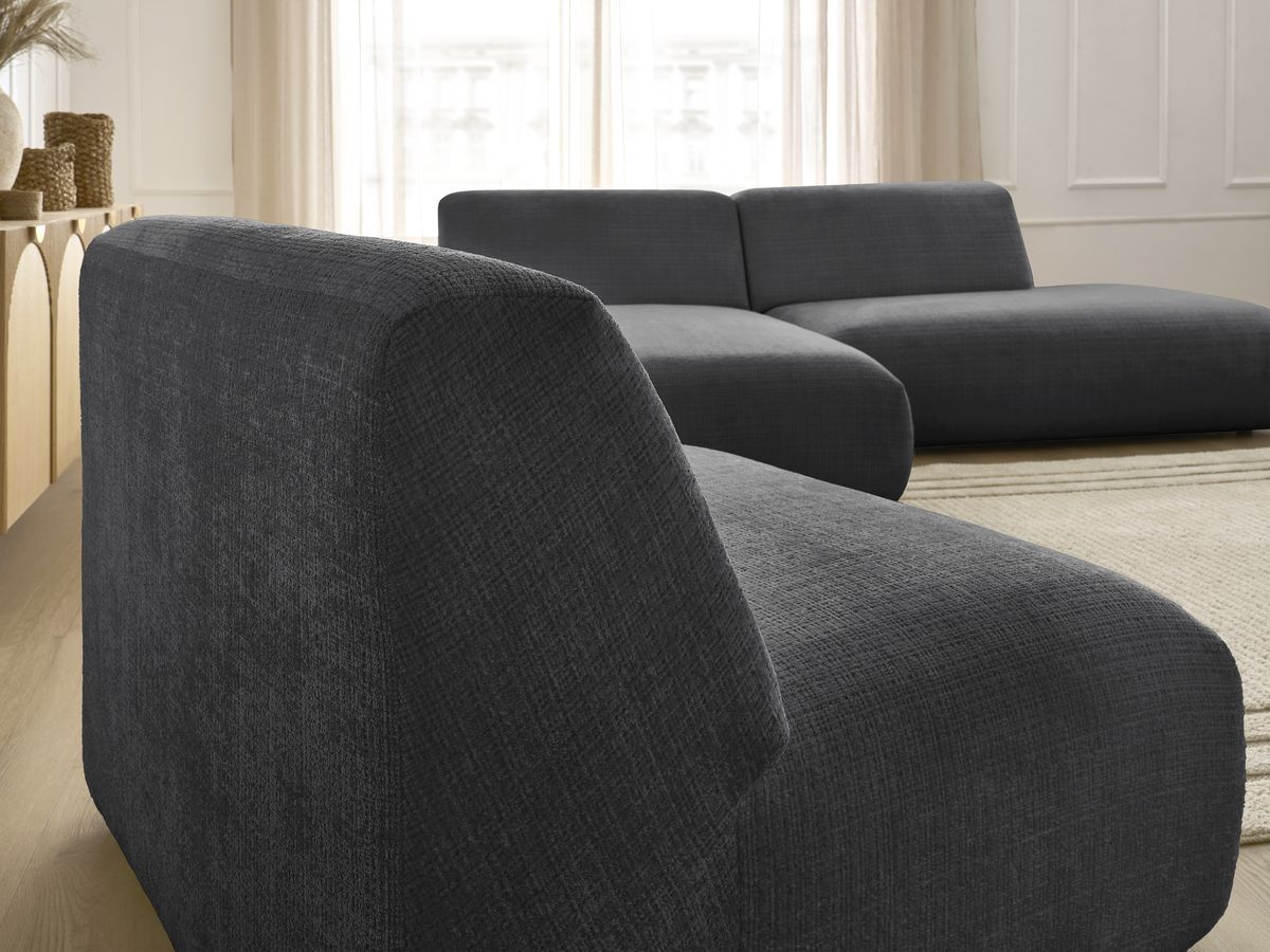 Canapé d'angle fixe modulable SIRIUS tissu texturé avec 1 chauffeuse