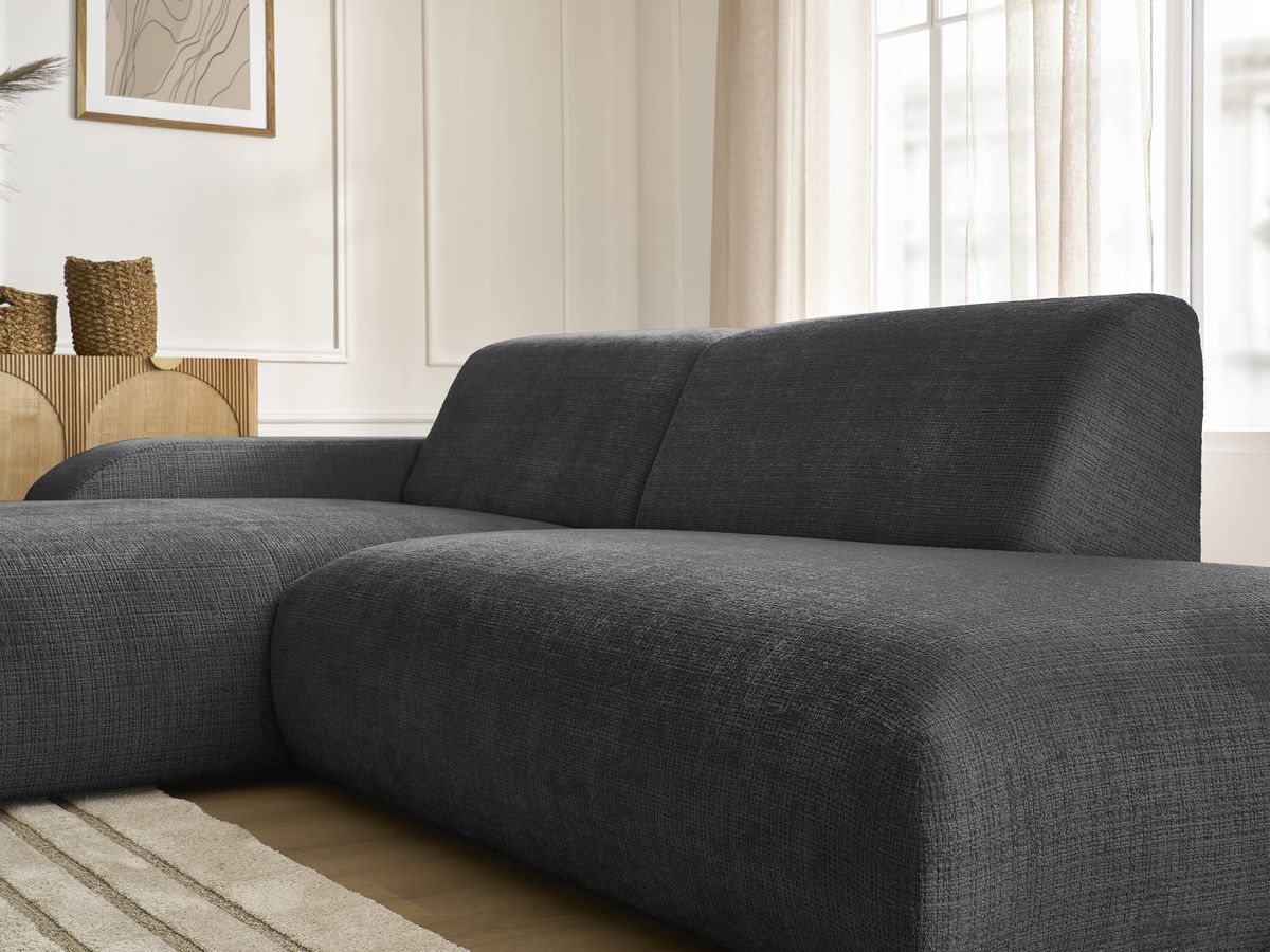 Canapé d'angle fixe modulable SIRIUS tissu texturé avec 1 chauffeuse