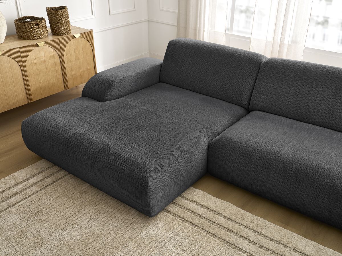 Canapé d'angle fixe modulable SIRIUS tissu texturé avec 1 chauffeuse