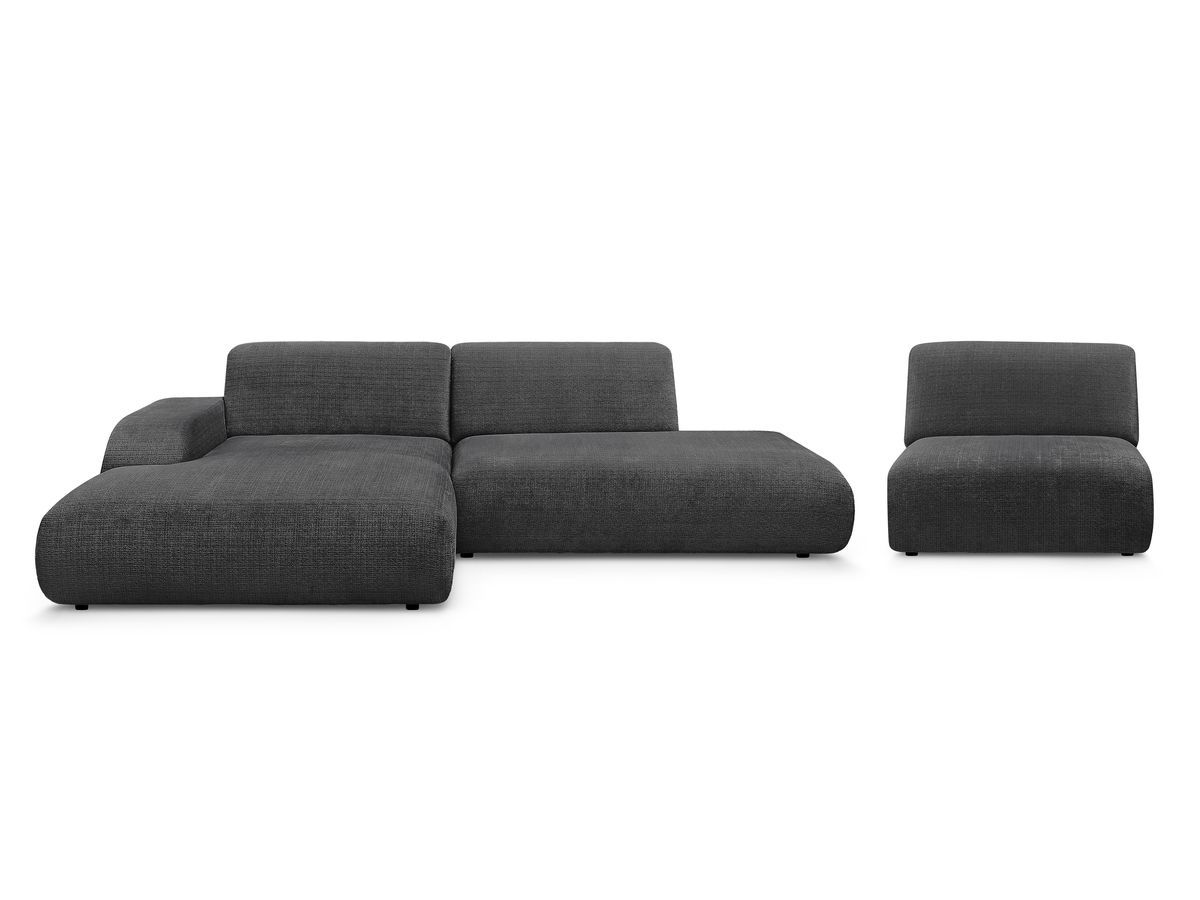 Canapé d'angle fixe modulable SIRIUS tissu texturé avec 1 chauffeuse