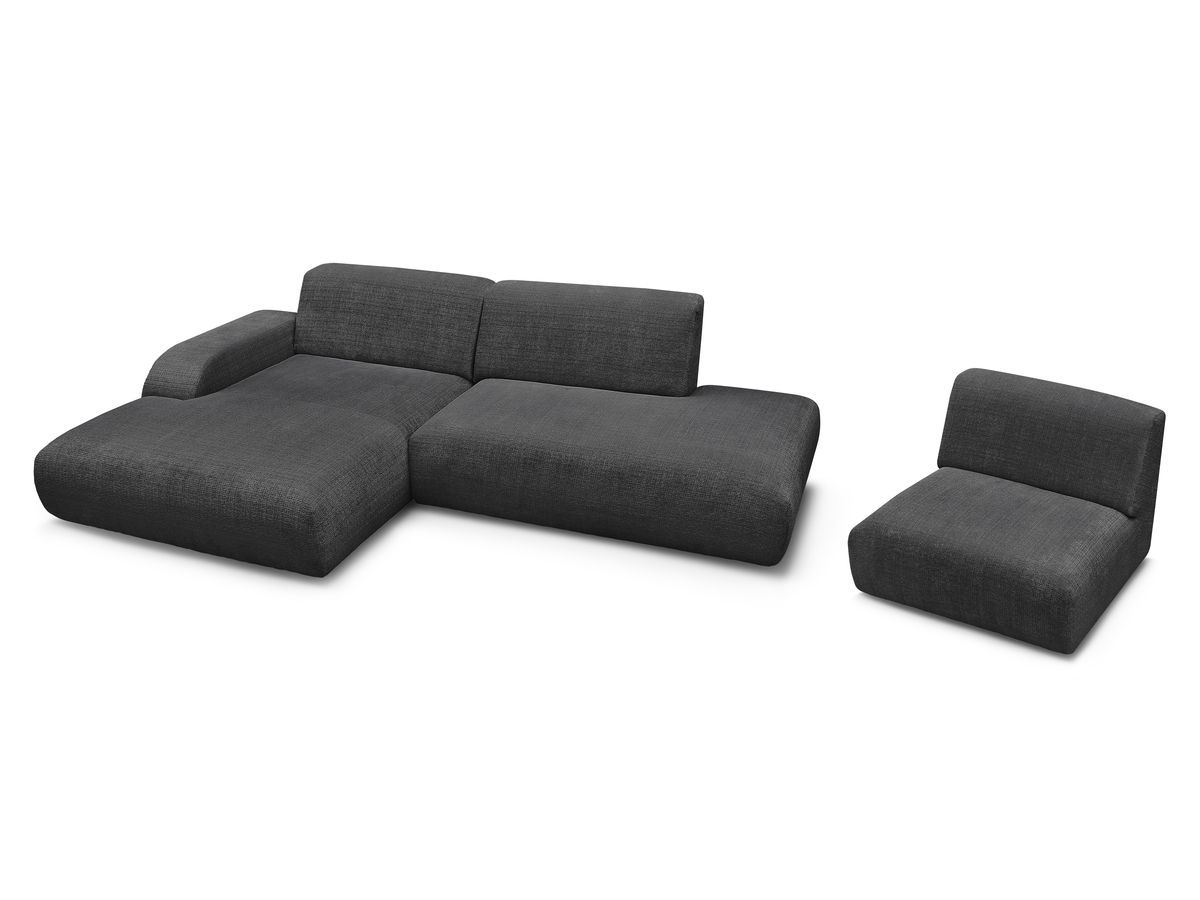 Canapé d'angle fixe modulable SIRIUS tissu texturé avec 1 chauffeuse