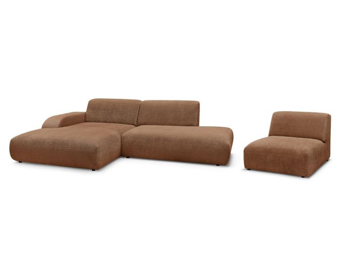 Canapé d'angle fixe modulable SIRIUS tissu texturé avec 1 chauffeuse