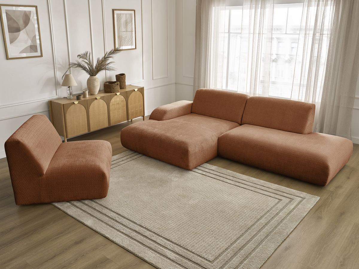 Canapé d'angle fixe modulable SIRIUS tissu texturé avec 1 chauffeuse