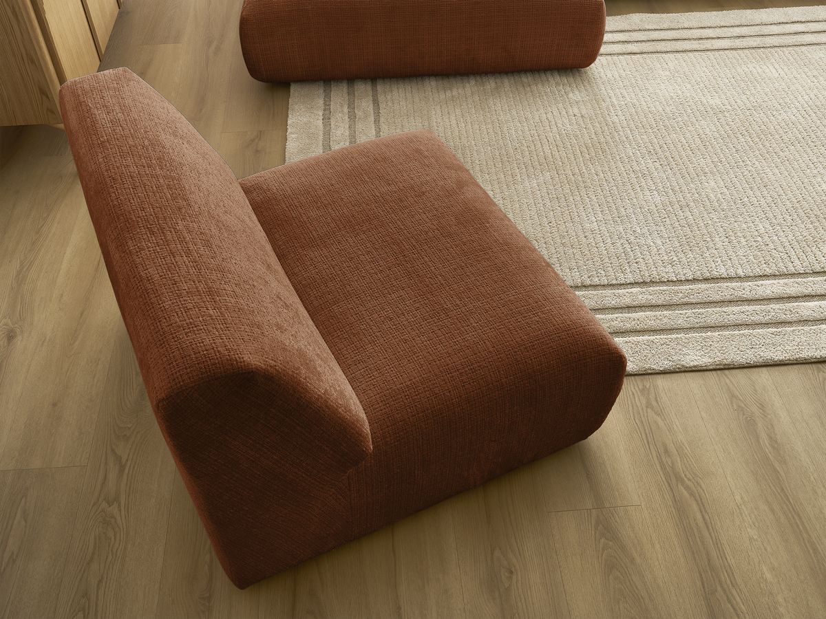 Canapé d'angle fixe modulable SIRIUS tissu texturé avec 1 chauffeuse