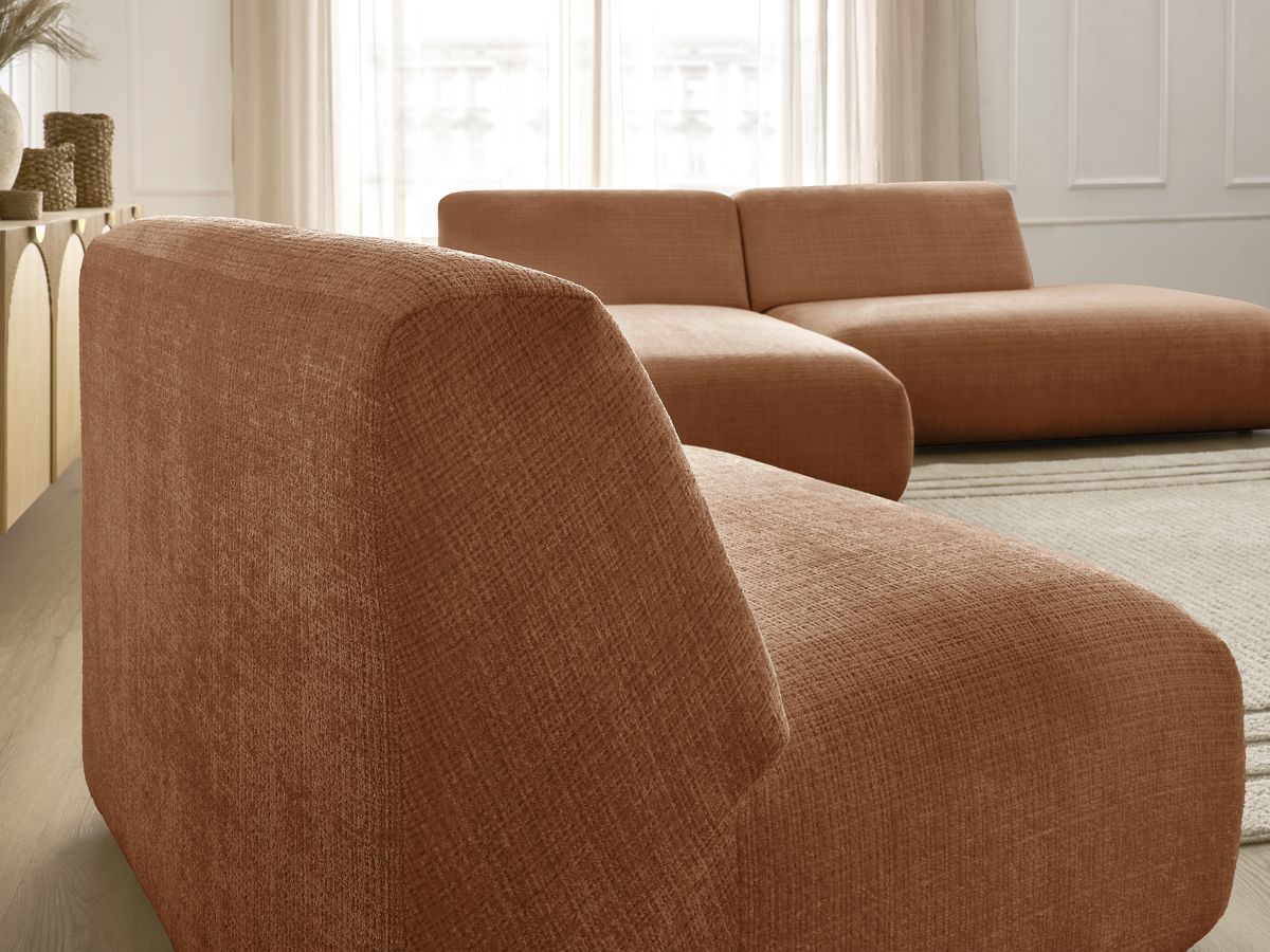 Canapé d'angle fixe modulable SIRIUS tissu texturé avec 1 chauffeuse