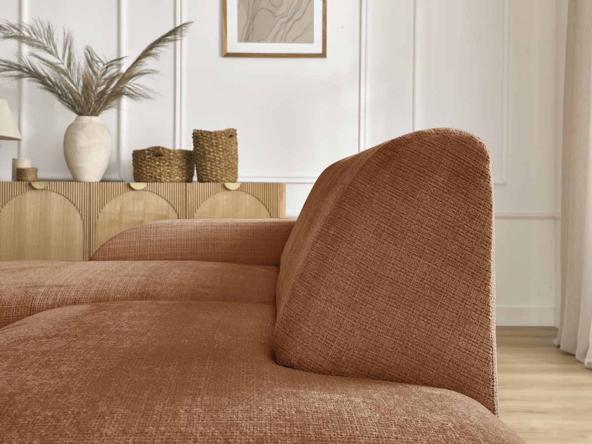 Canapé d'angle fixe modulable SIRIUS tissu texturé avec 1 chauffeuse