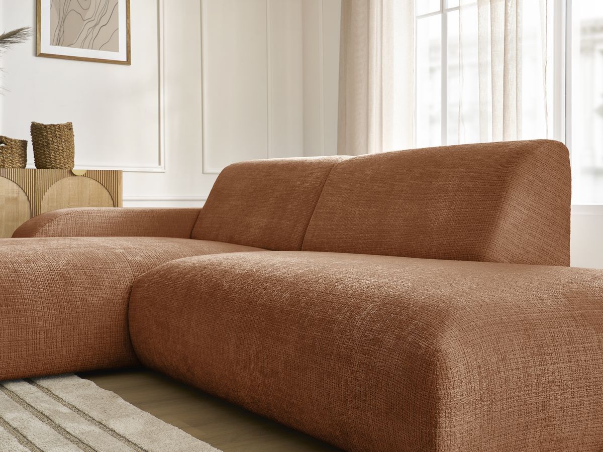 Canapé d'angle fixe modulable SIRIUS tissu texturé avec 1 chauffeuse