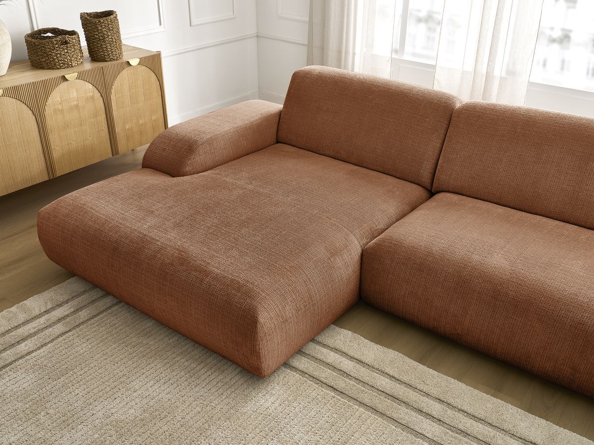 Canapé d'angle fixe modulable SIRIUS tissu texturé avec 1 chauffeuse