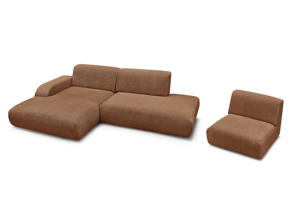 Canapé d'angle fixe modulable SIRIUS tissu texturé avec 1 chauffeuse