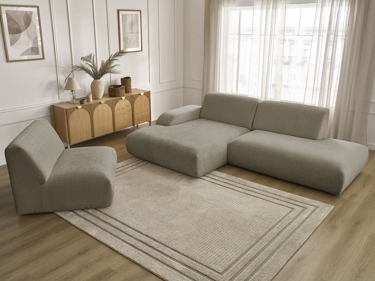 Canapé d'angle fixe modulable SIRIUS tissu texturé avec 1 chauffeuse