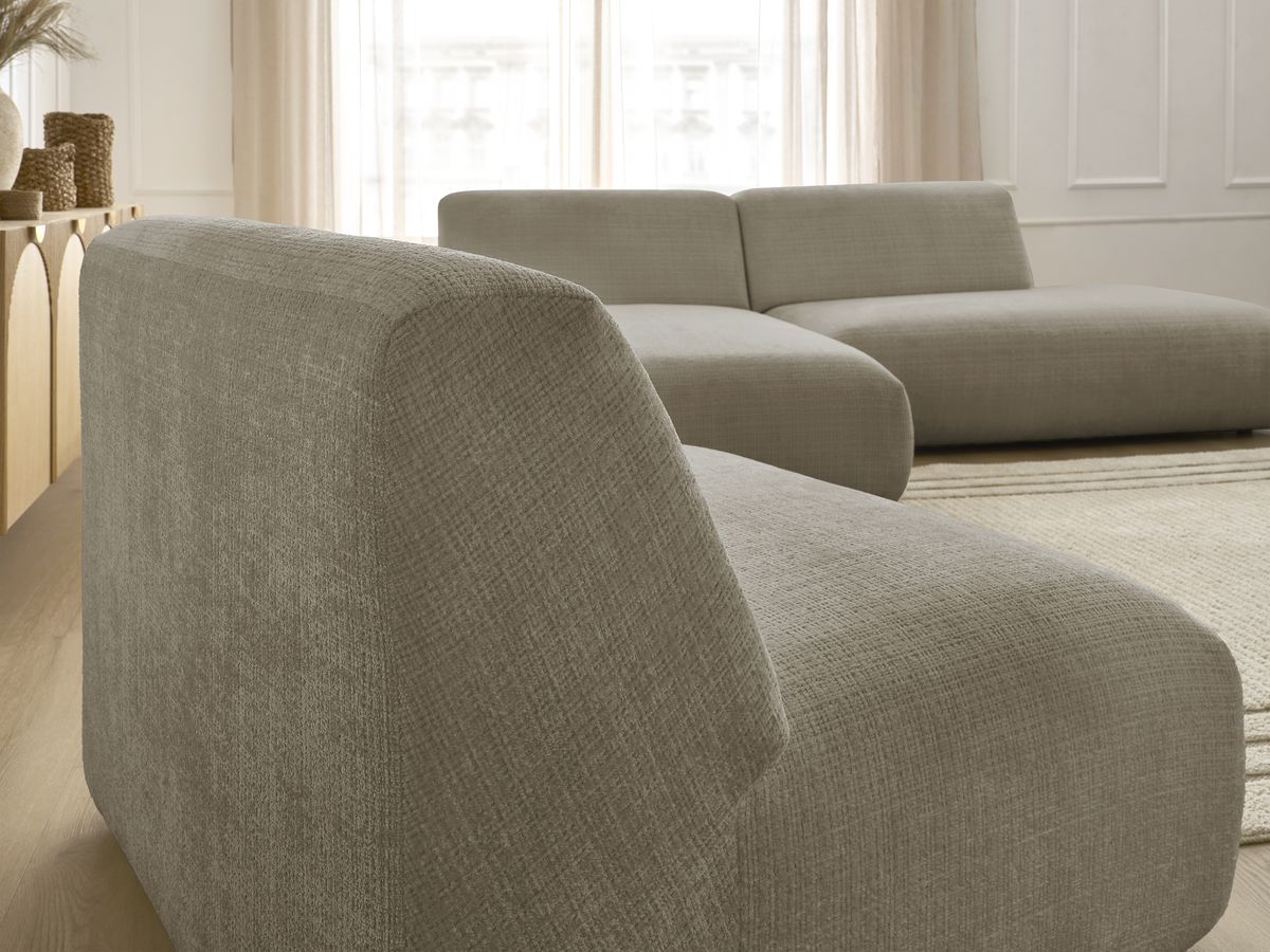 Canapé d'angle fixe modulable SIRIUS tissu texturé avec 1 chauffeuse