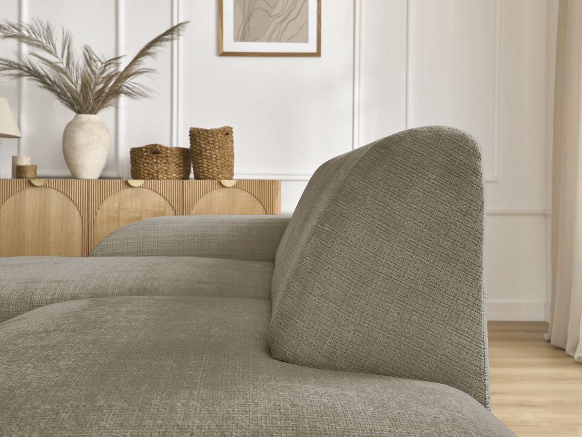 Canapé d'angle fixe modulable SIRIUS tissu texturé avec 1 chauffeuse