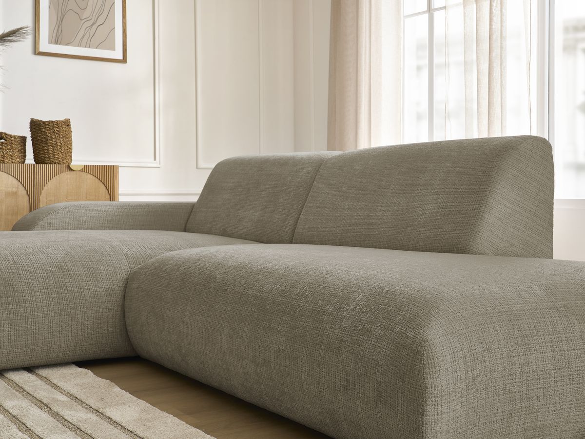 Canapé d'angle fixe modulable SIRIUS tissu texturé avec 1 chauffeuse