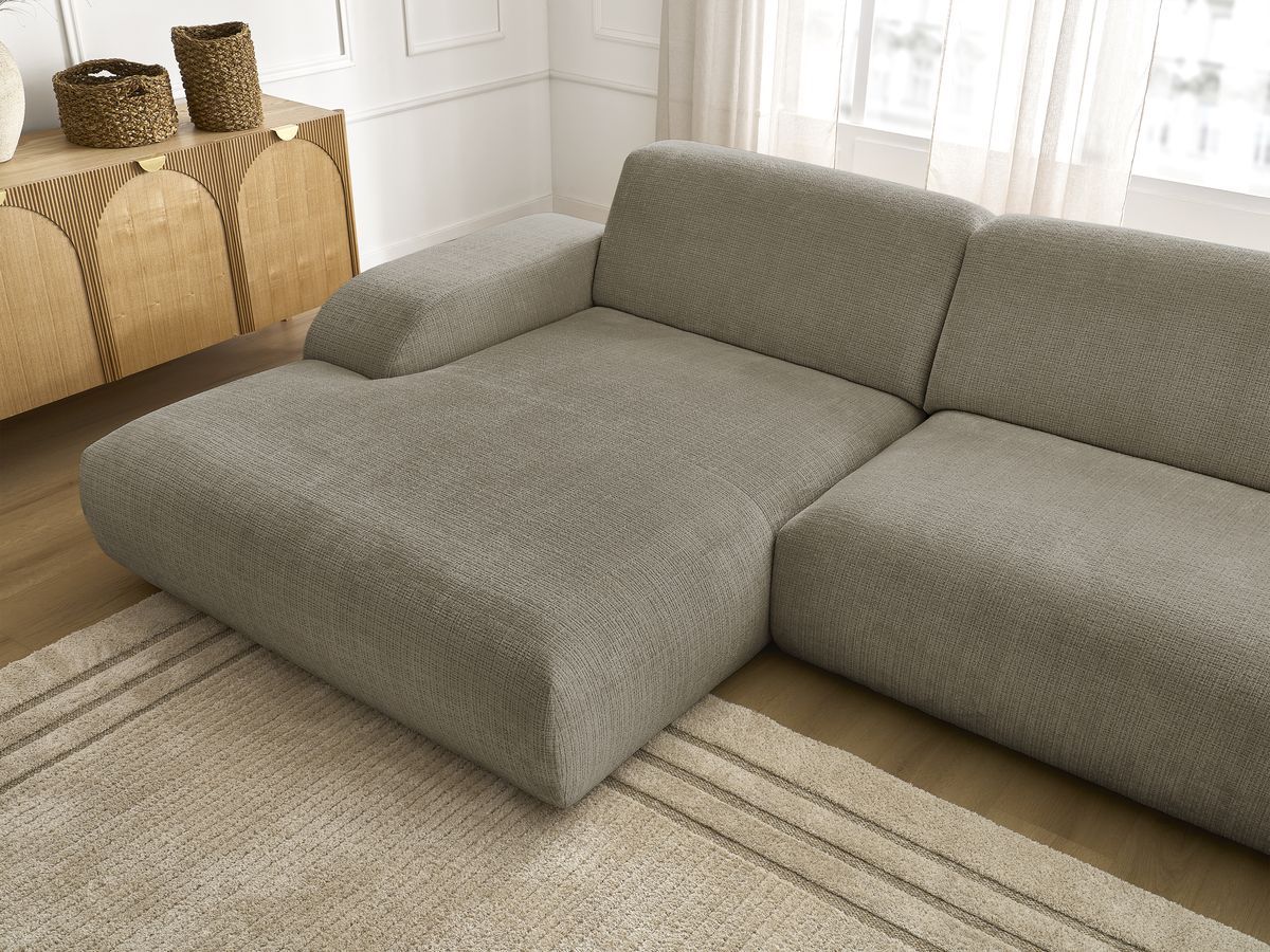 Canapé d'angle fixe modulable SIRIUS tissu texturé avec 1 chauffeuse