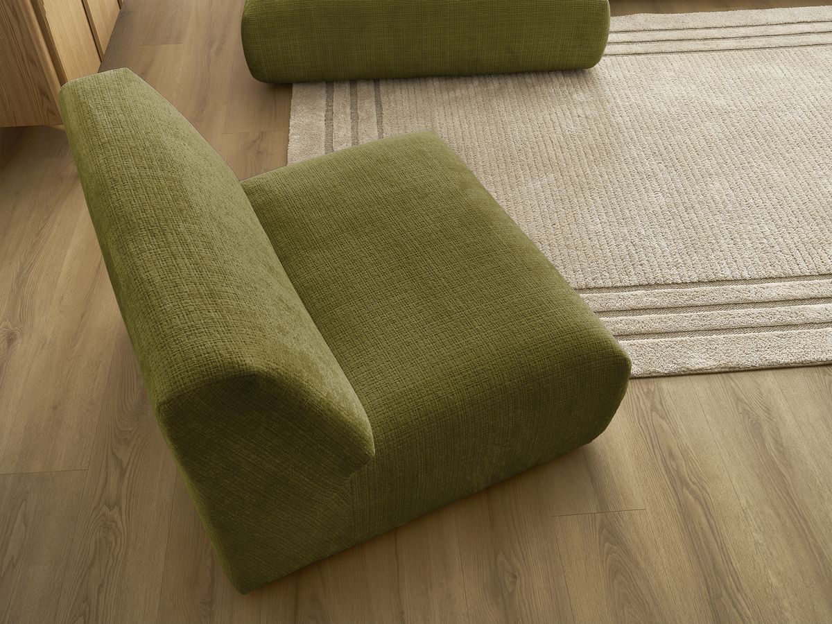 Canapé d'angle fixe modulable SIRIUS tissu texturé avec 1 chauffeuse