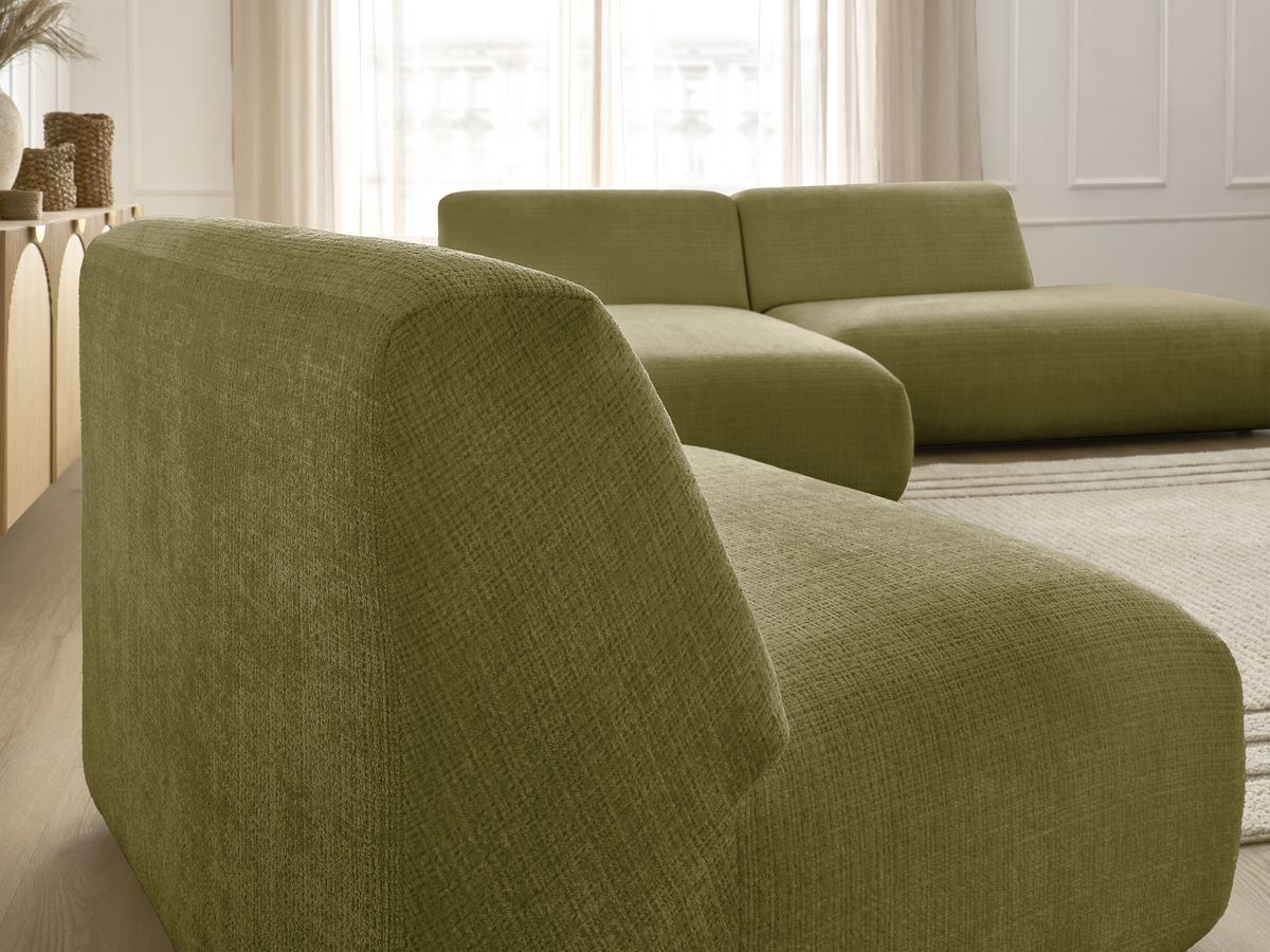 Canapé d'angle fixe modulable SIRIUS tissu texturé avec 1 chauffeuse