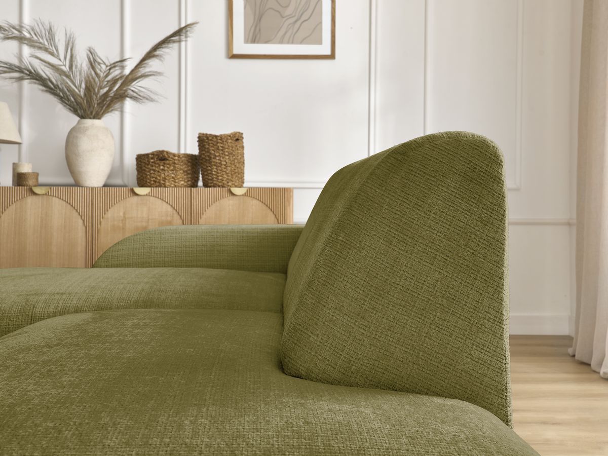 Canapé d'angle fixe modulable SIRIUS tissu texturé avec 1 chauffeuse