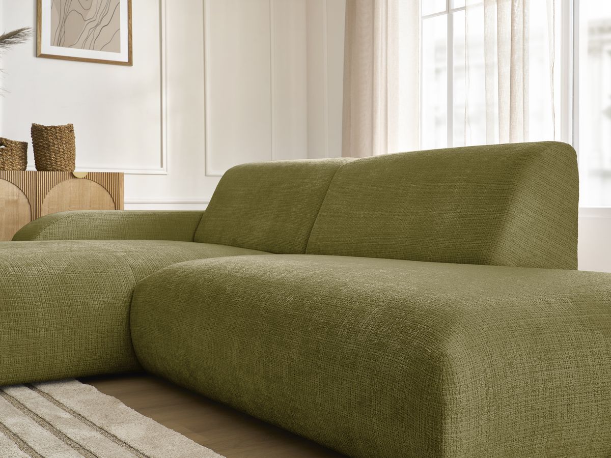 Canapé d'angle fixe modulable SIRIUS tissu texturé avec 1 chauffeuse