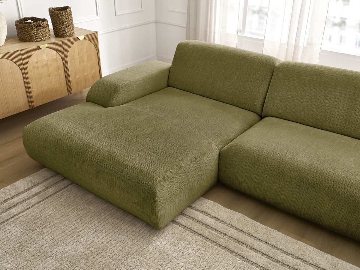 Canapé d'angle fixe modulable SIRIUS tissu texturé avec 1 chauffeuse