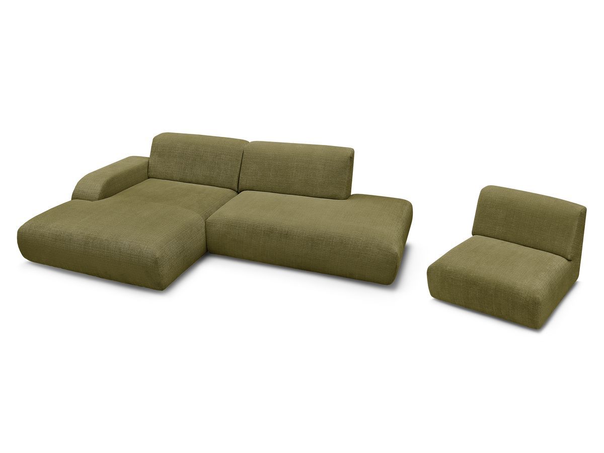 Canapé d'angle fixe modulable SIRIUS tissu texturé avec 1 chauffeuse