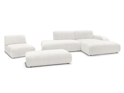 Canapé d'angle fixe modulable SIRIUS tissu texturé avec 1 chauffeuse et grand pouf
