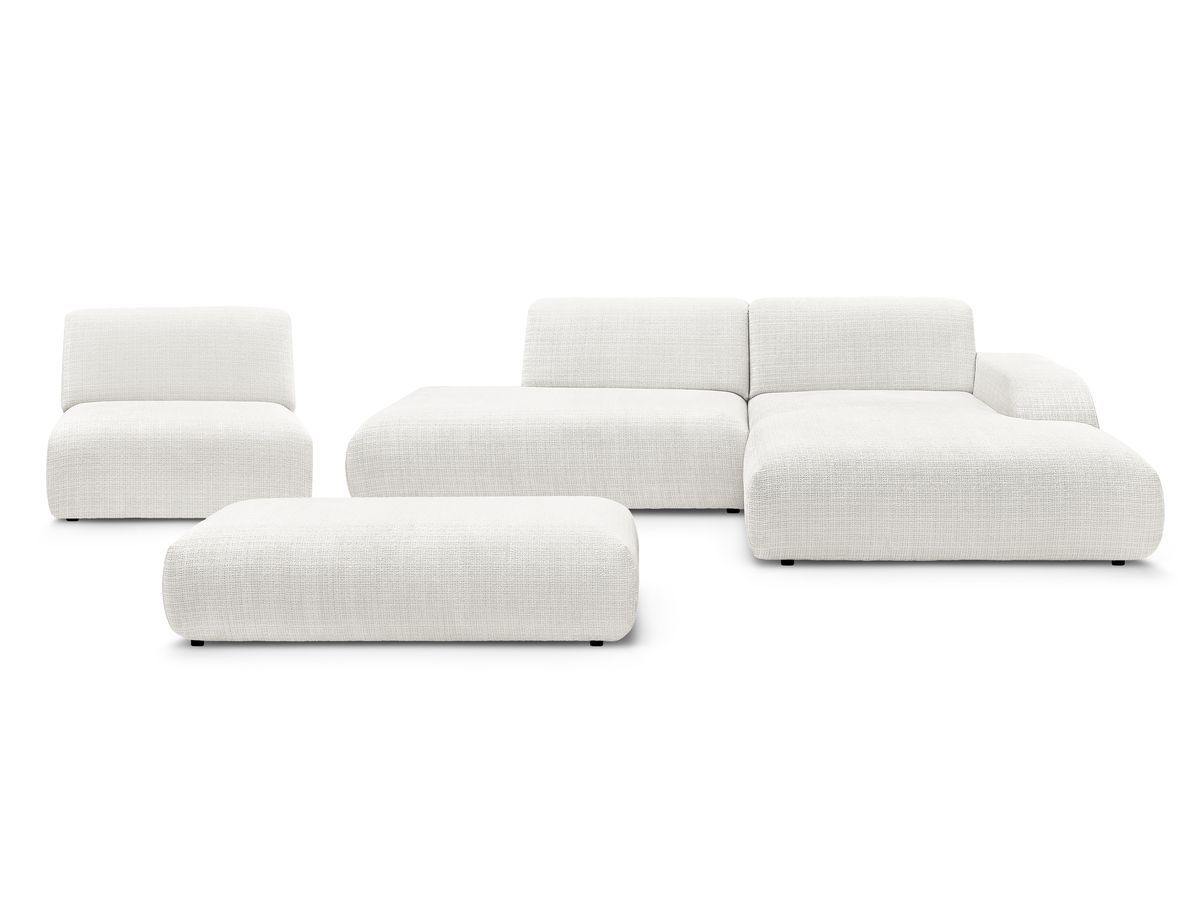 Canapé d'angle fixe modulable SIRIUS tissu texturé avec 1 chauffeuse et grand pouf