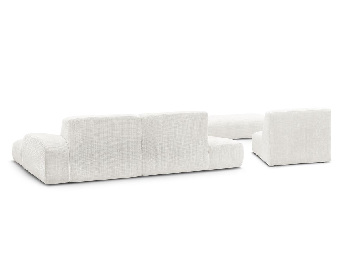 Canapé d'angle fixe modulable SIRIUS tissu texturé avec 1 chauffeuse et grand pouf