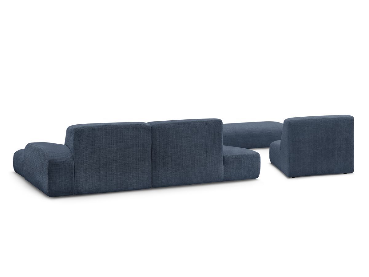 Canapé d'angle fixe modulable SIRIUS tissu texturé avec 1 chauffeuse et grand pouf
