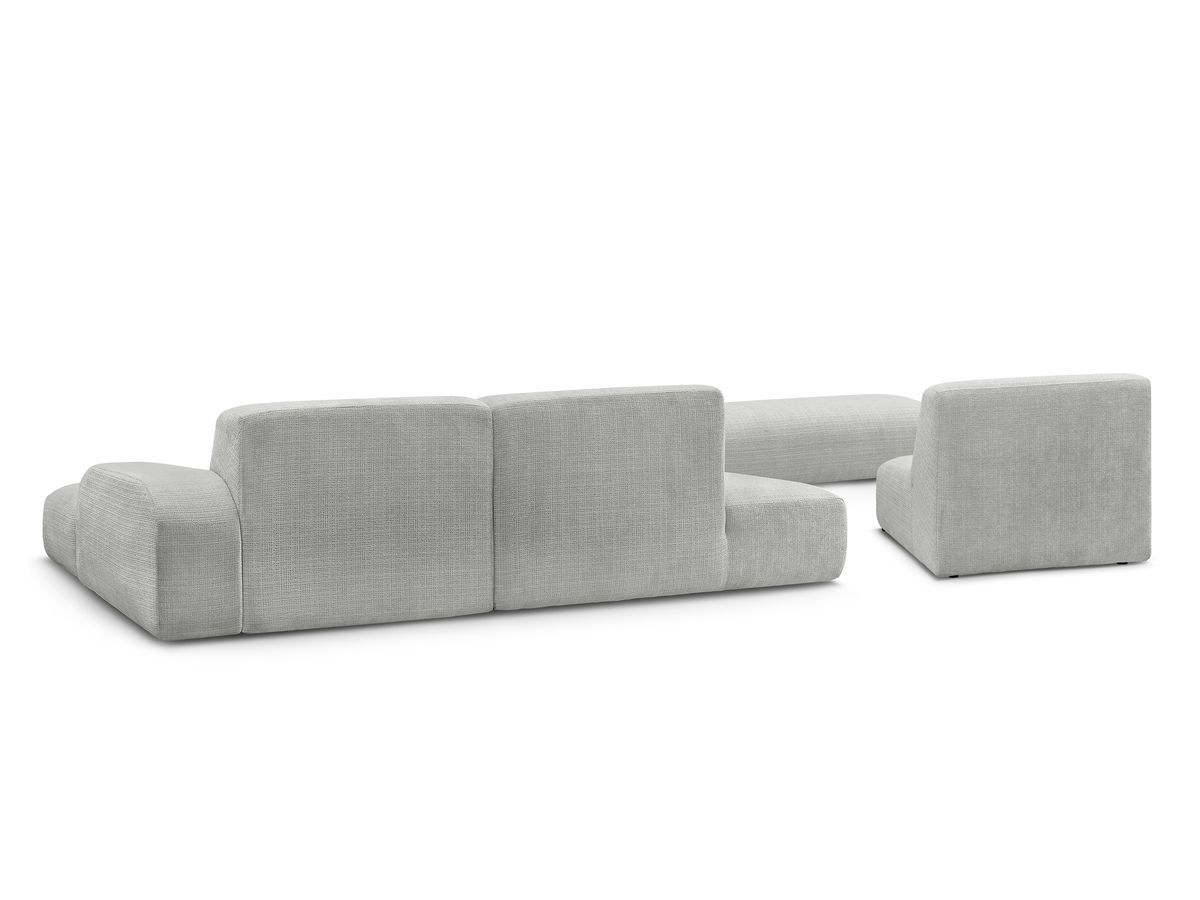 Canapé d'angle fixe modulable SIRIUS tissu texturé avec 1 chauffeuse et grand pouf