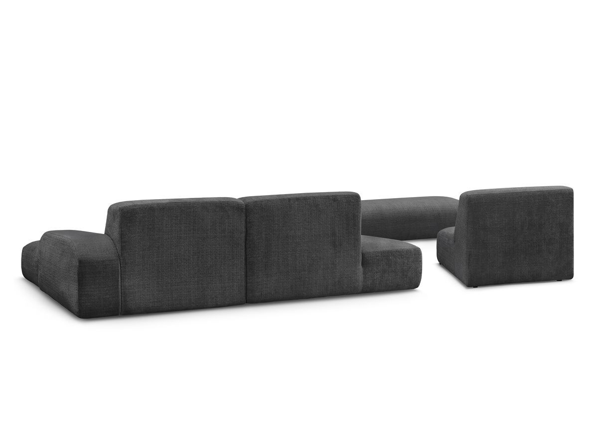 Canapé d'angle fixe modulable SIRIUS tissu texturé avec 1 chauffeuse et grand pouf