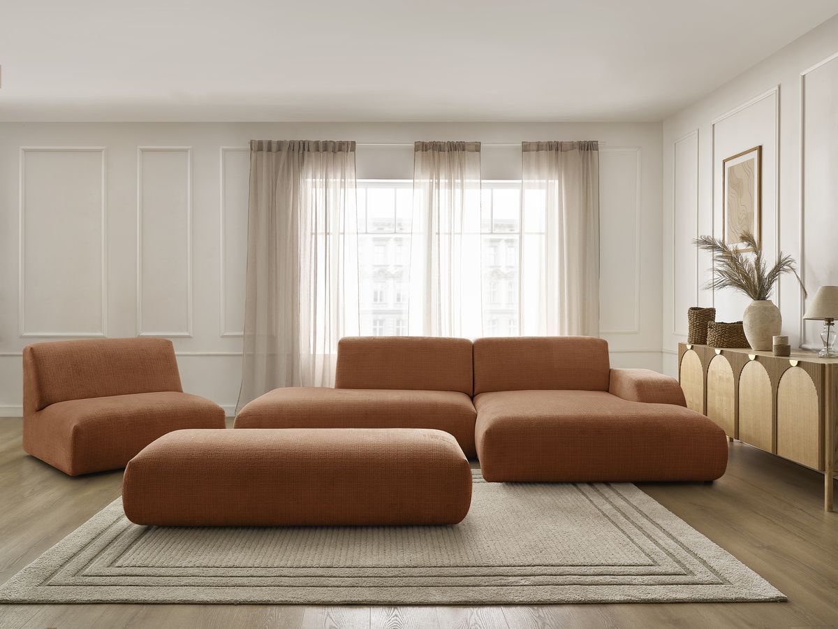 Canapé d'angle modulable SIRIUS texturé orange 5 places — vue 5