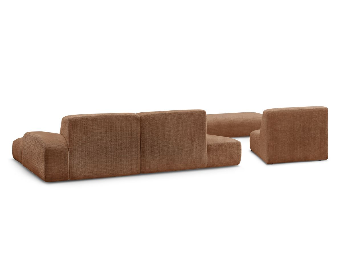 Canapé d'angle fixe modulable SIRIUS tissu texturé avec 1 chauffeuse et grand pouf