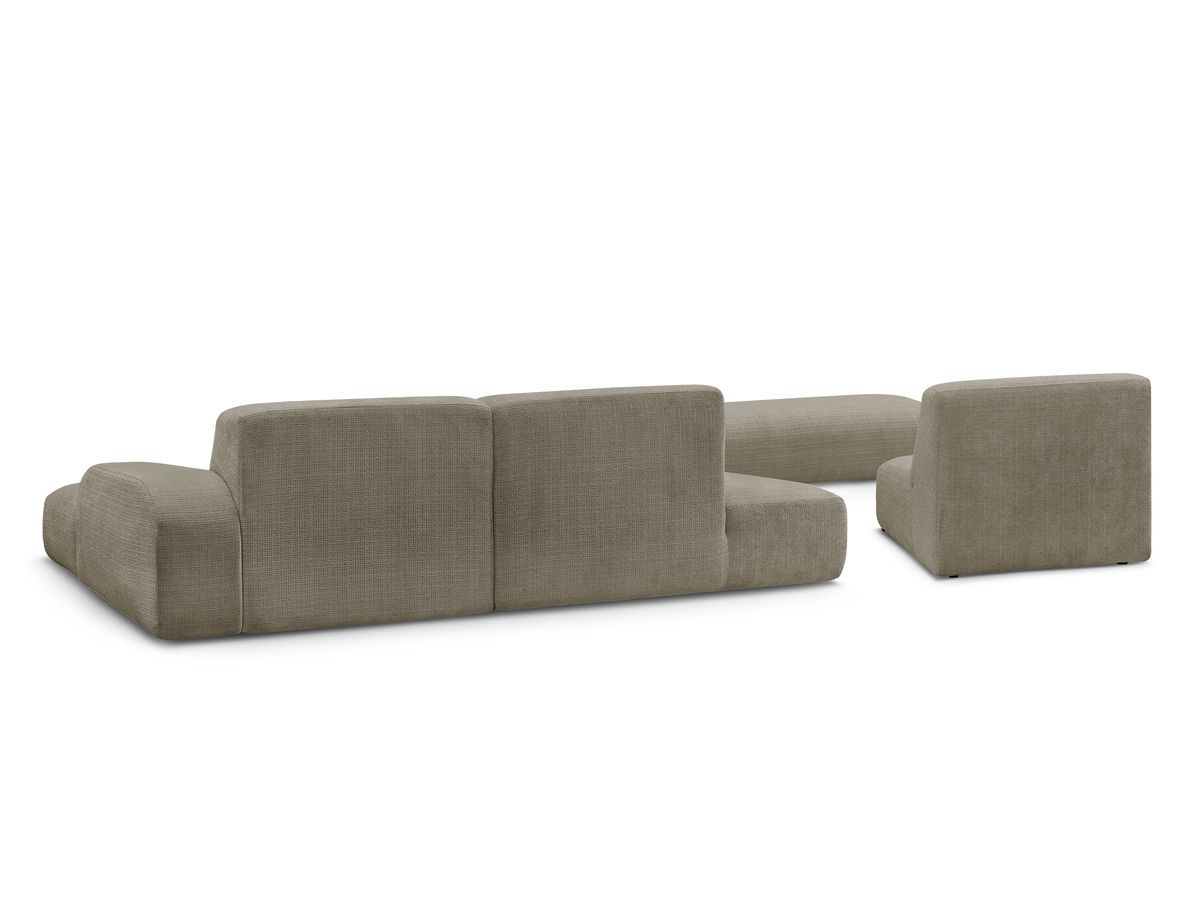 Canapé d'angle fixe modulable SIRIUS tissu texturé avec 1 chauffeuse et grand pouf