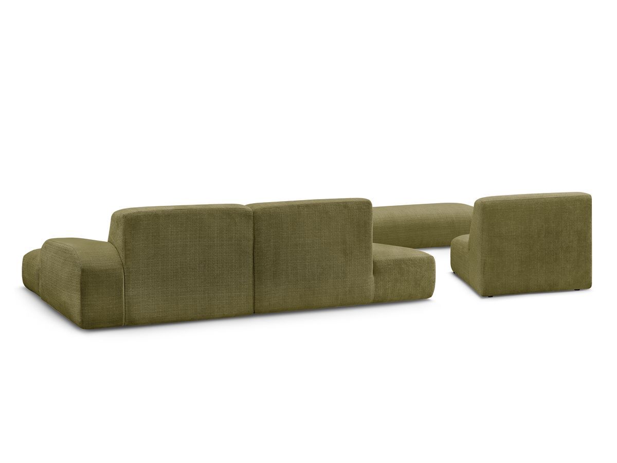 Canapé d'angle fixe modulable SIRIUS tissu texturé avec 1 chauffeuse et grand pouf