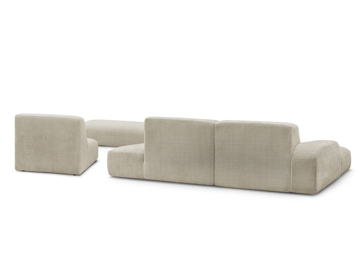 Canapé d'angle fixe modulable SIRIUS tissu texturé avec 1 chauffeuse et grand pouf