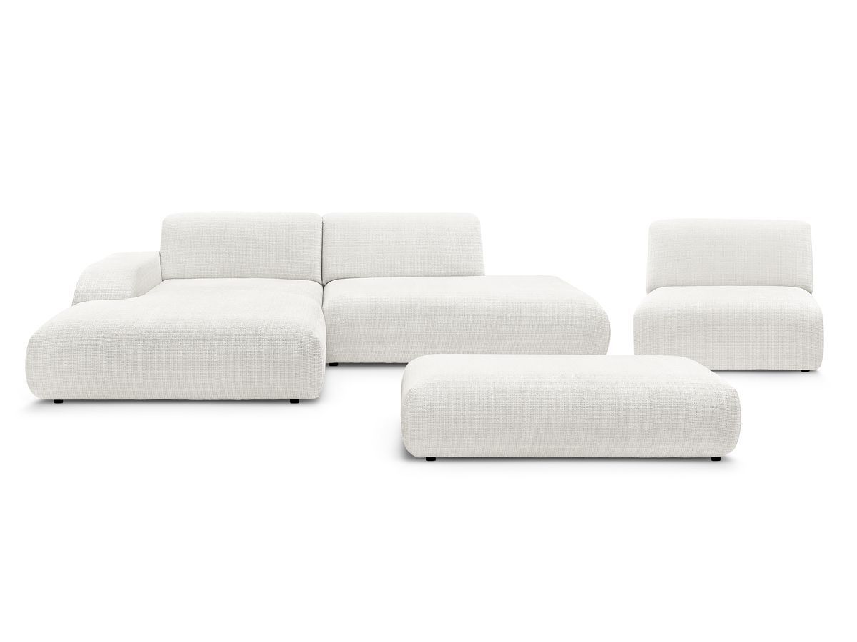Canapé d'angle fixe modulable SIRIUS tissu texturé avec 1 chauffeuse et grand pouf