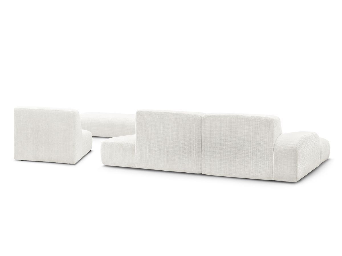 Canapé d'angle fixe modulable SIRIUS tissu texturé avec 1 chauffeuse et grand pouf