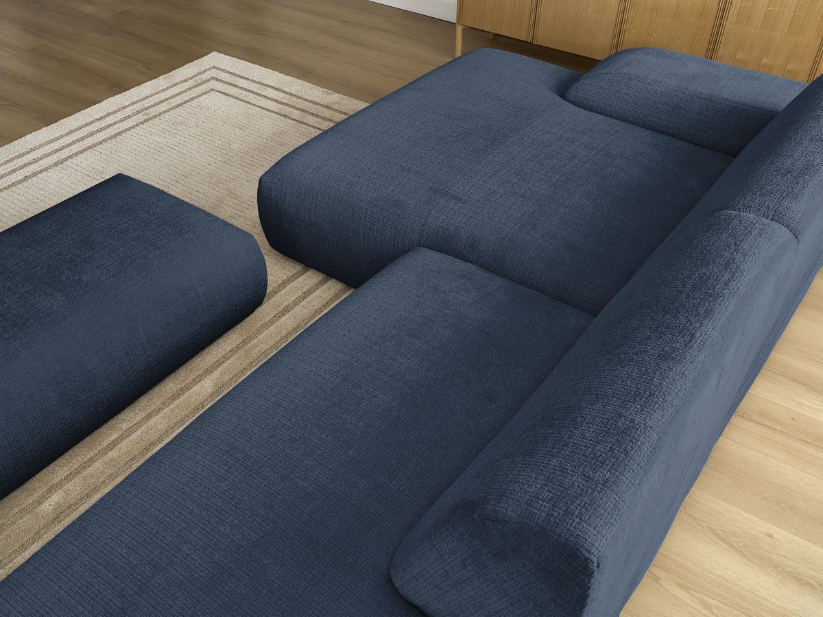Canapé d'angle fixe modulable SIRIUS tissu texturé avec 1 chauffeuse et grand pouf