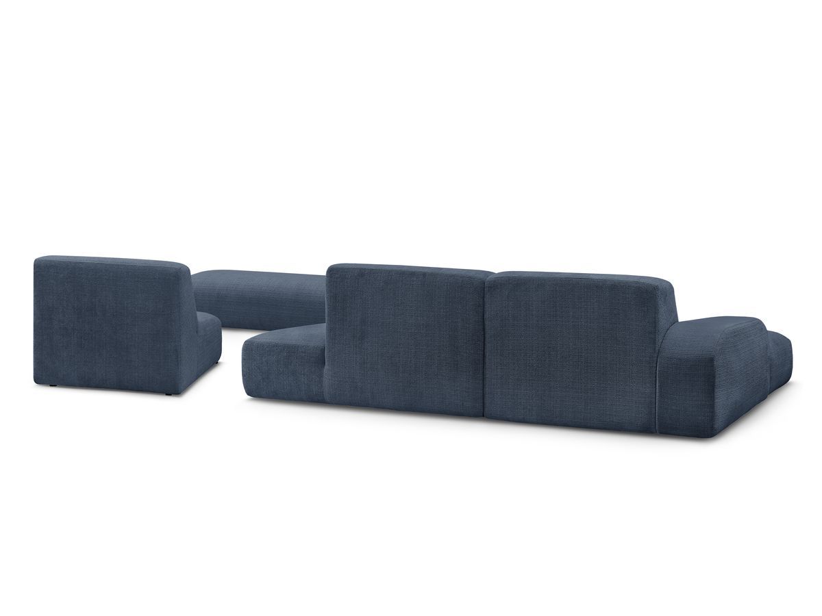 Canapé d'angle fixe modulable SIRIUS tissu texturé avec 1 chauffeuse et grand pouf