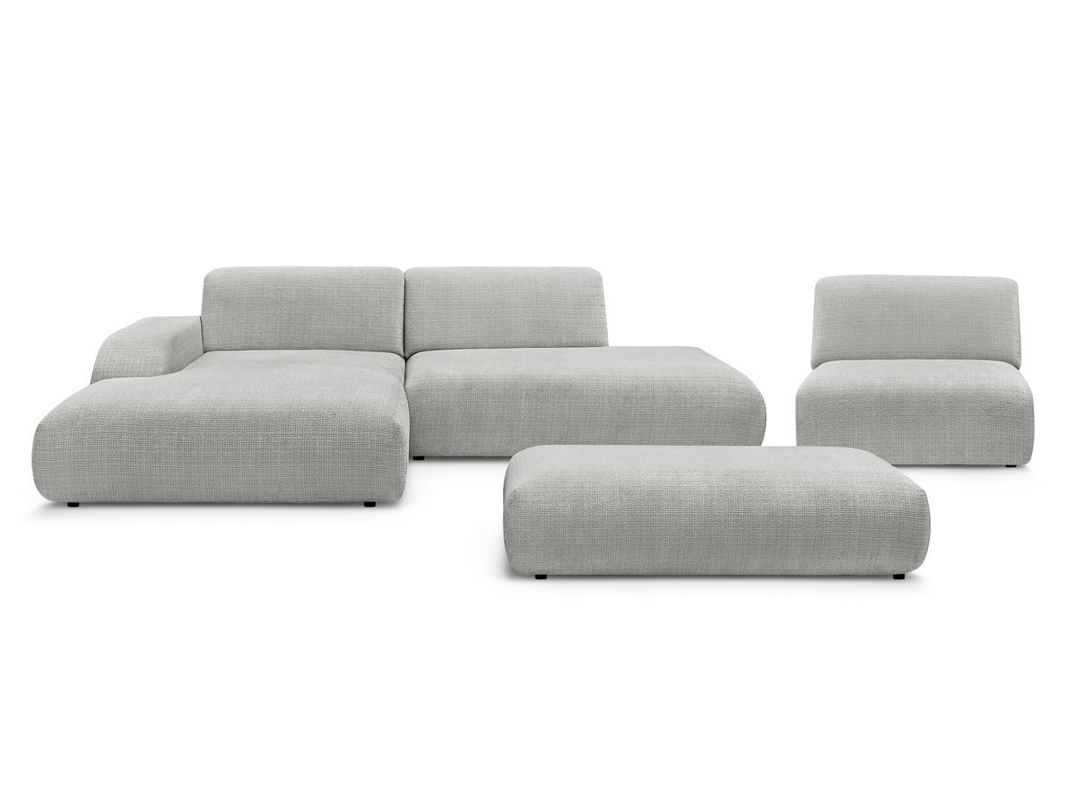 Canapé d'angle fixe modulable SIRIUS tissu texturé avec 1 chauffeuse et grand pouf