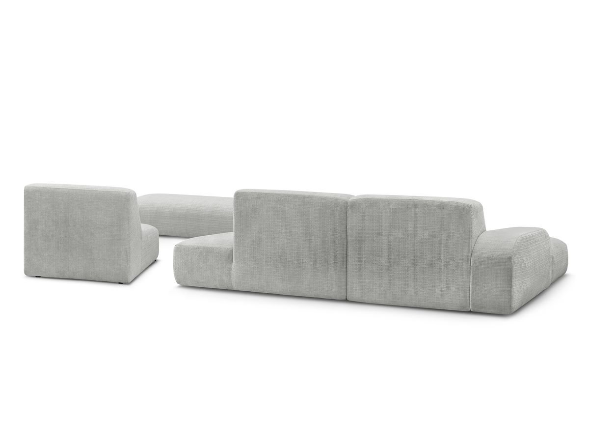 Canapé d'angle fixe modulable SIRIUS tissu texturé avec 1 chauffeuse et grand pouf