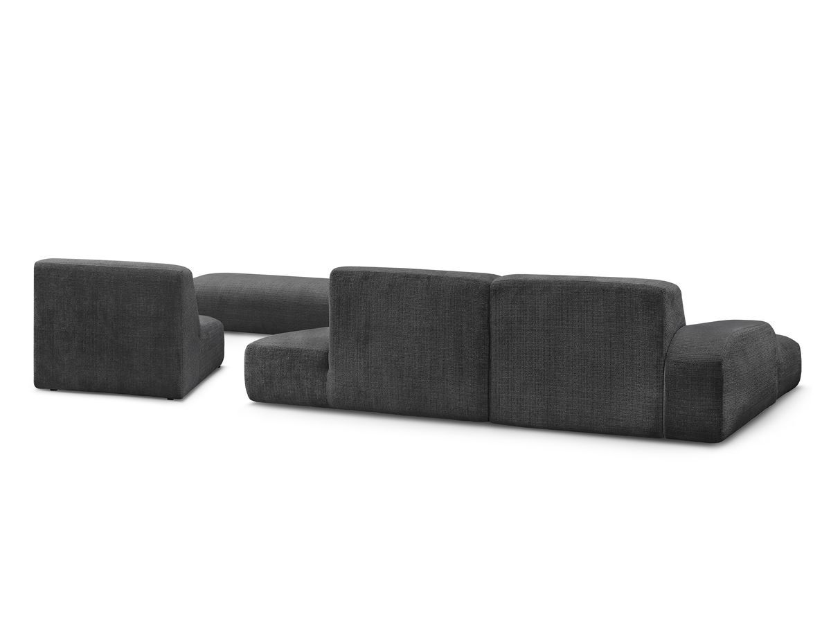Canapé d'angle fixe modulable SIRIUS tissu texturé avec 1 chauffeuse et grand pouf