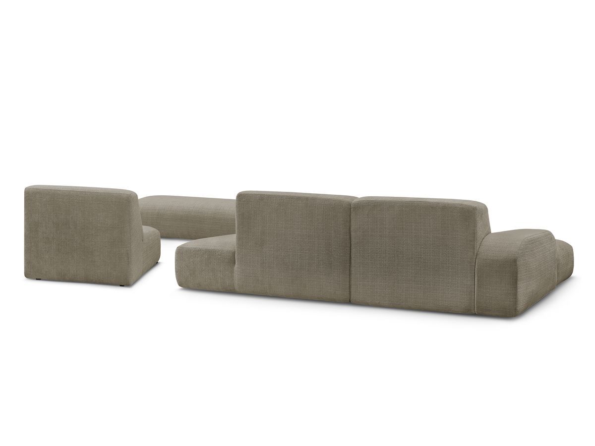 Canapé d'angle fixe modulable SIRIUS tissu texturé avec 1 chauffeuse et grand pouf