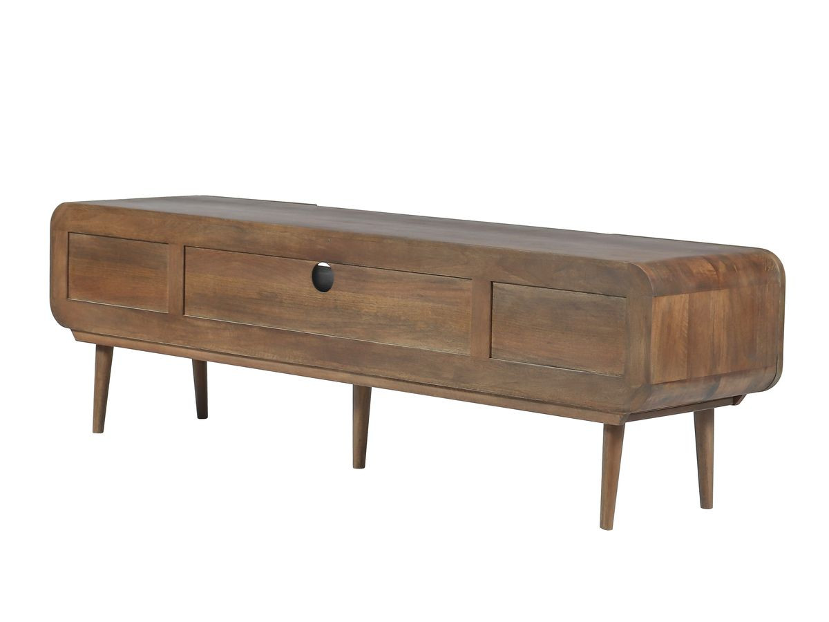 Meuble TV 1 porte 2 tiroirs 180 cm BRUNE bois massif de manguier