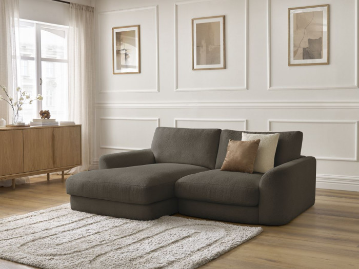 Canapé d'angle fixe LEONORE tissu bouclette
