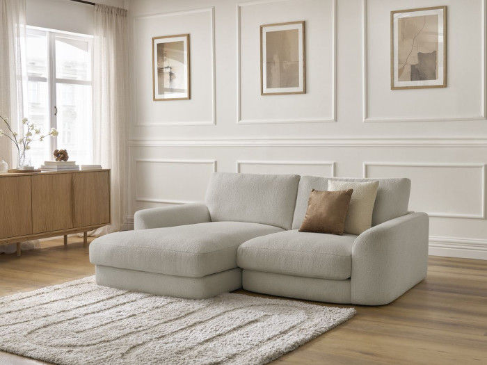 Canapé d'angle fixe LEONORE tissu bouclette