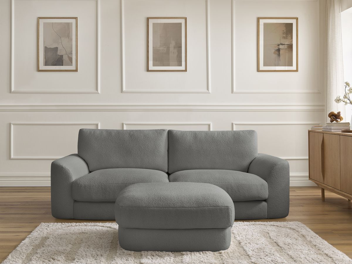 Canapé droit LEONORE bouclette avec pouf gris foncé — vue 5