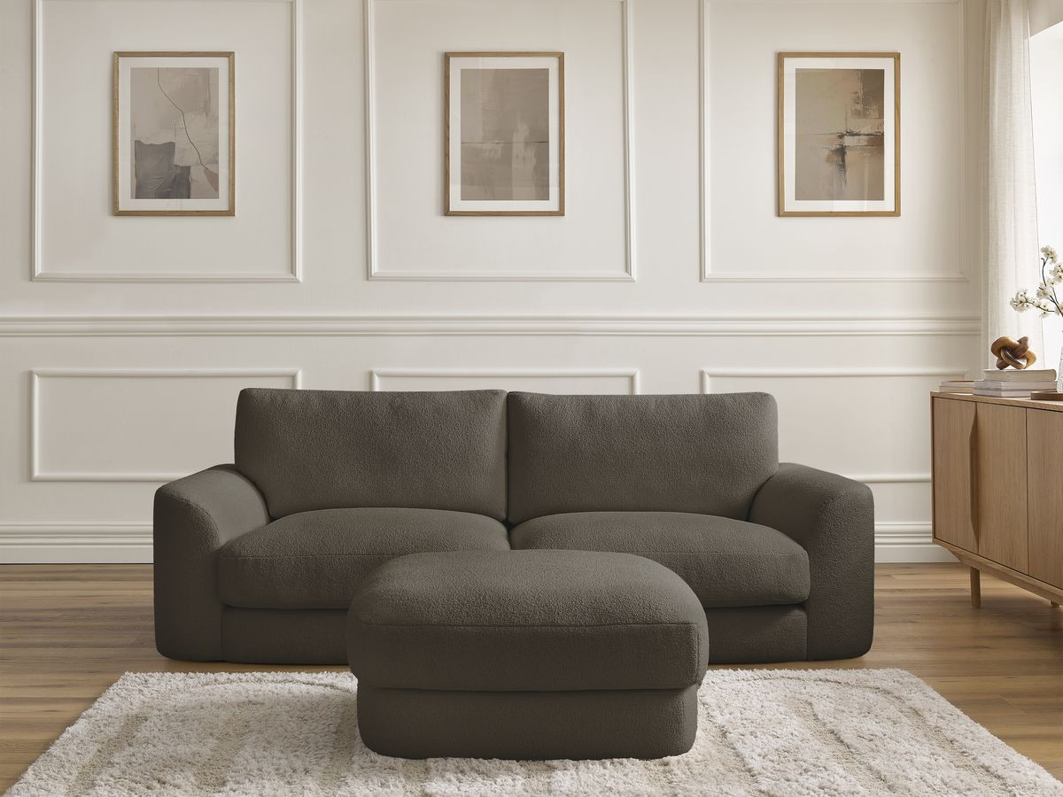 Canapé droit LEONORE bouclette avec pouf marron — vue 5