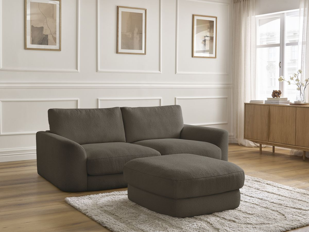 Canapé droit LEONORE bouclette avec pouf marron — vue 6