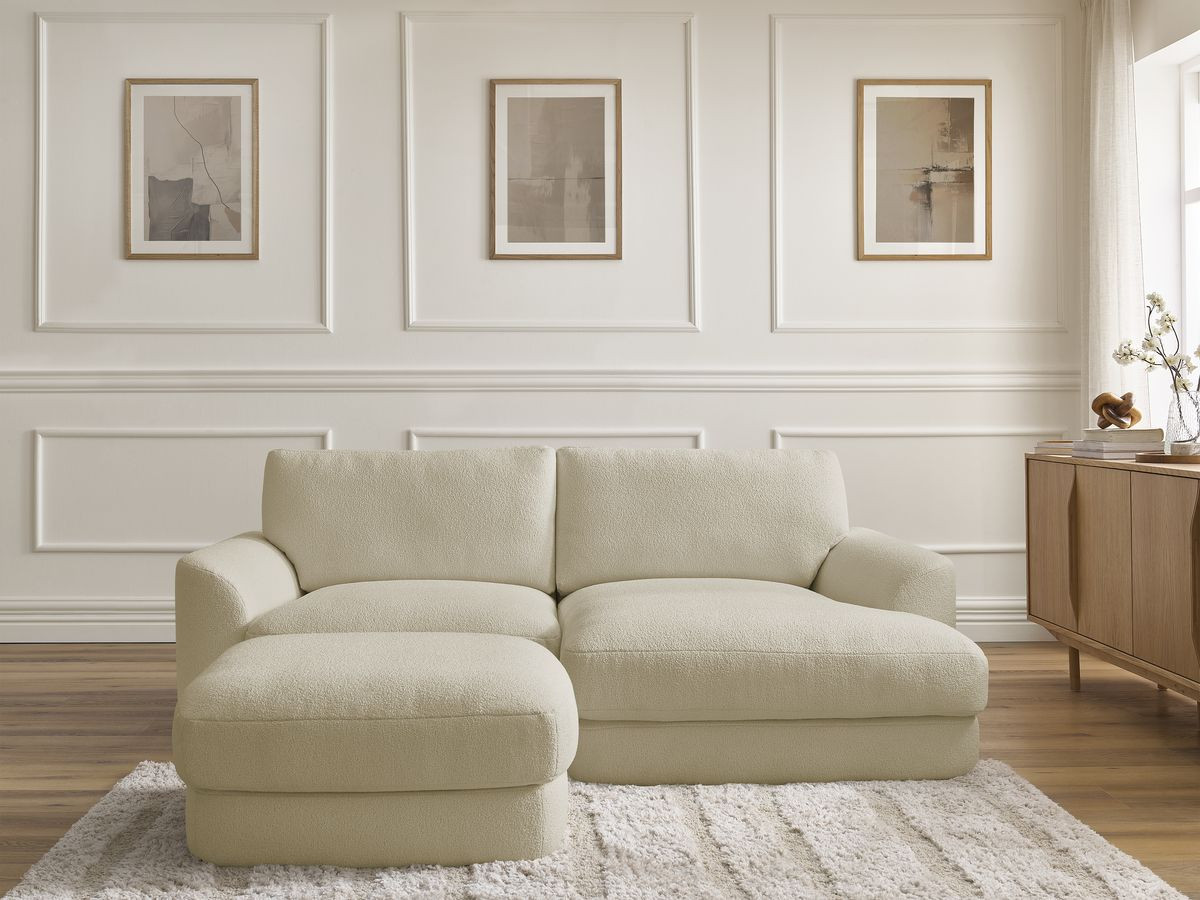 Canapé d'angle LEONORE bouclette avec pouf beige — vue 5